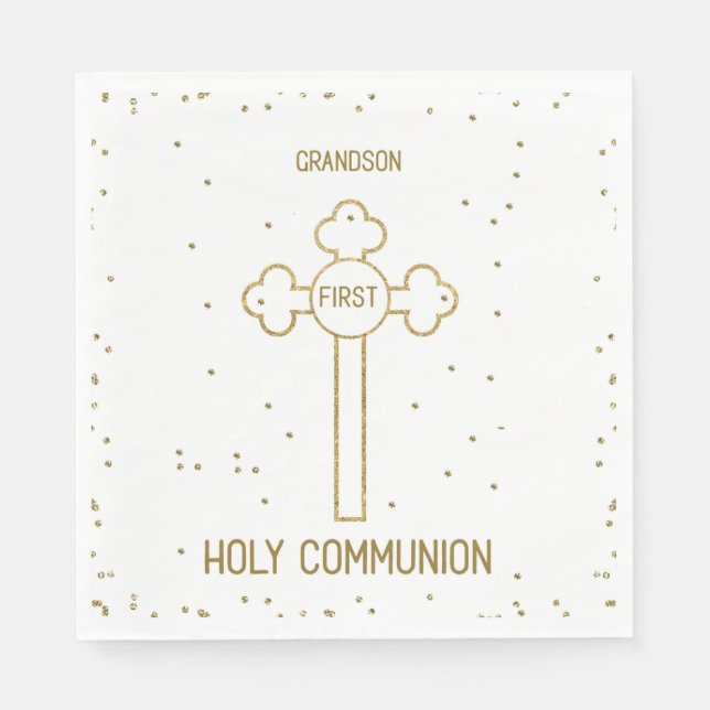 Grandson First Heliga Communion Guld Titta Kor Pappersservett (Framsidan)