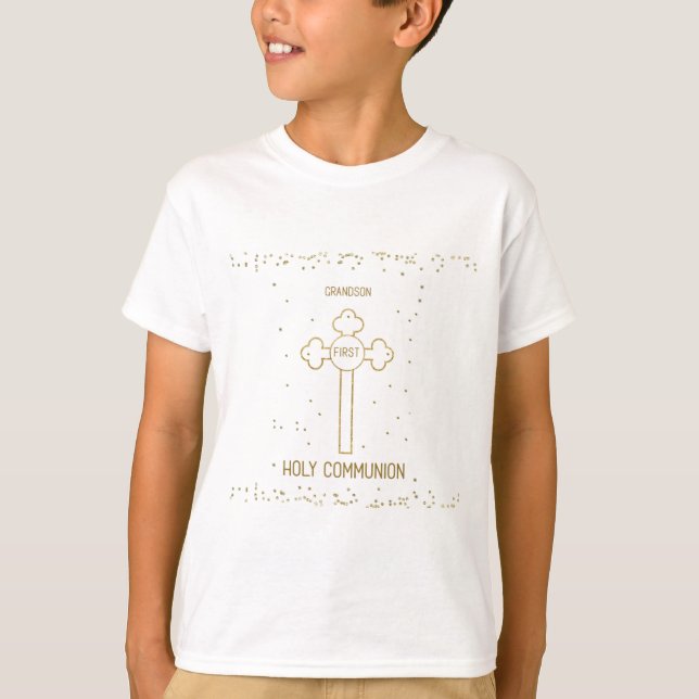 Grandson First Heliga Communion Guld Titta Kor T Shirt (Framsida)