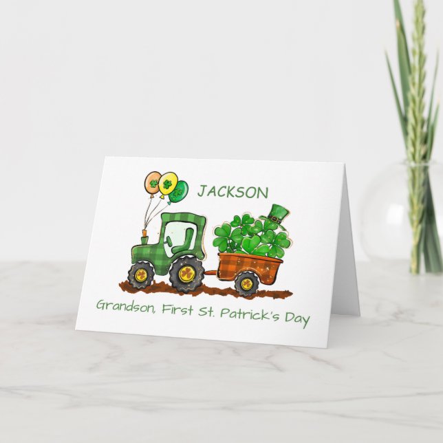 Grandson First St patricks day Tractor Kort (Framsida)