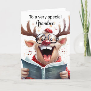 Grandson Funny jul Reindeer Singing Tack Kort