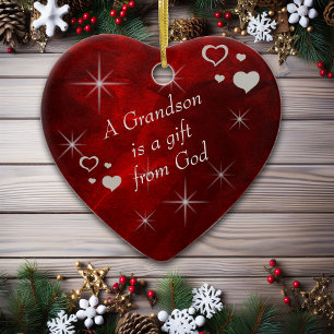 Grandson Gift Heart Keepsaké Julgransprydnad Keramik