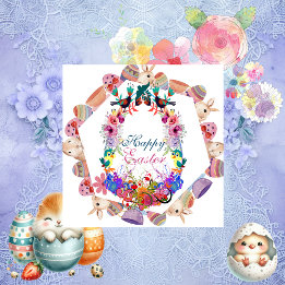 Grandson Glad påsk Egg Bunny Ram Birds Blommigt Julkort