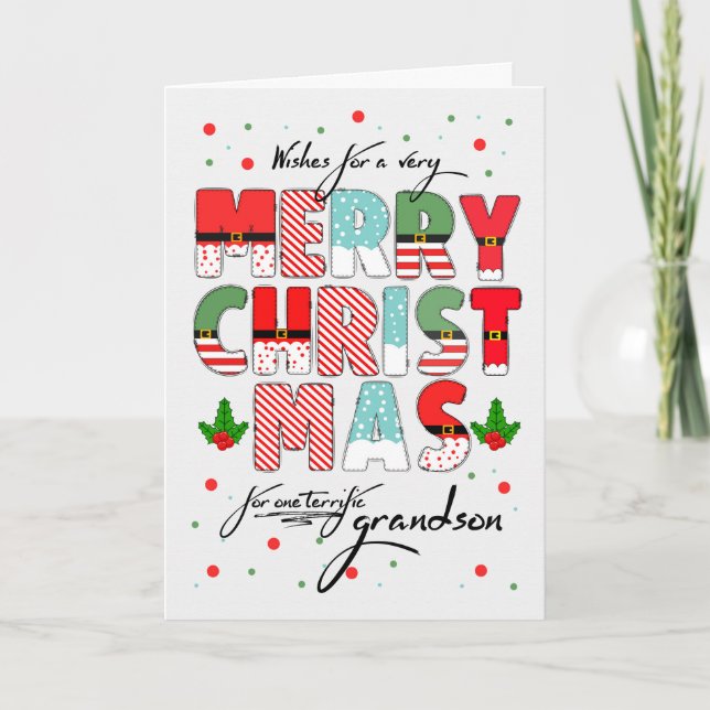 Grandson God jul Decorated Lettering Helgkort (Framsida)