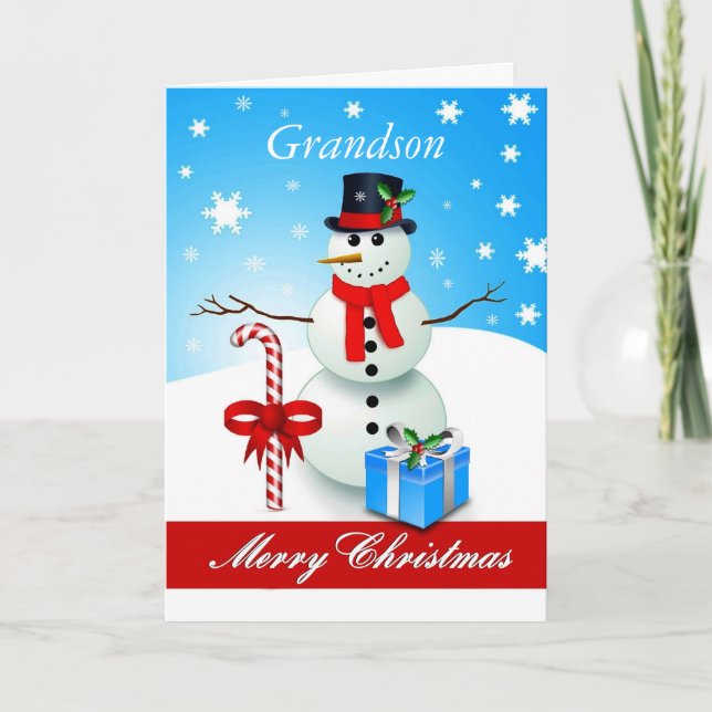 Grandson/God jul - Snögubbe Helgkort (Framsida)