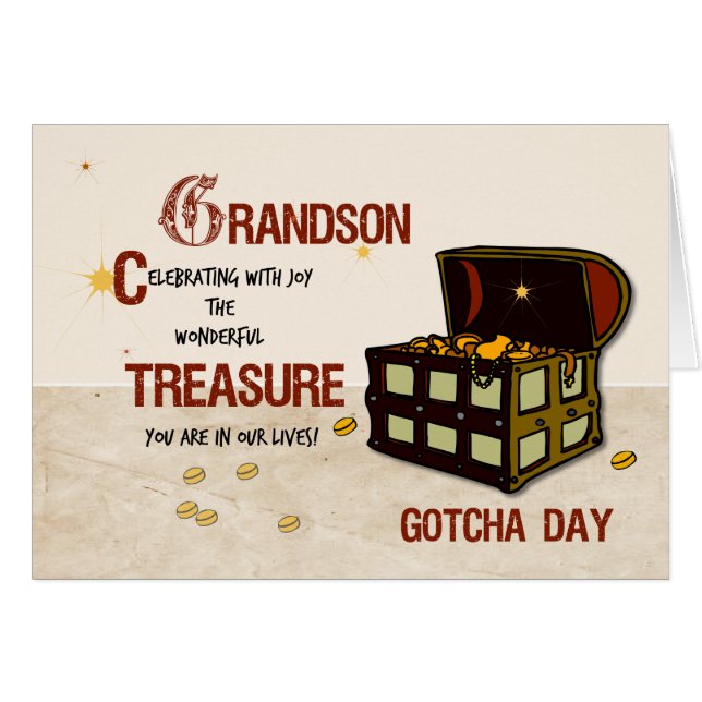 Grandson Gotcha Day med Pirat Treasure Hälsningskort (Framsidan Horizontal)
