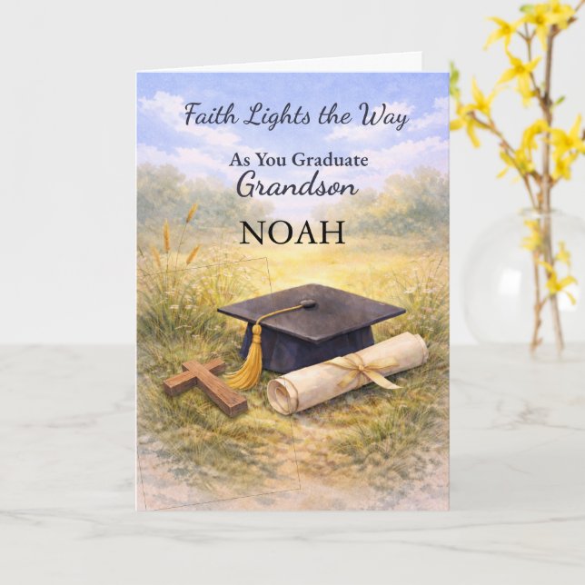 Grandson Graduation Christian Personalized Faith Kort (Gul blomma)