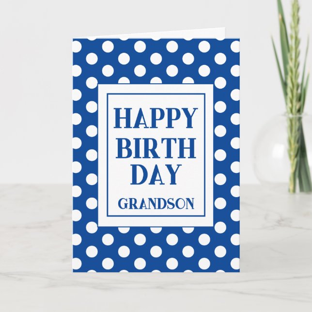 Grandson Grattis på födelsedagen Blue Polka Dot Kort (Framsida)