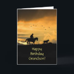 Grandson Grattis på födelsedagen Cowboy and Horse Kort<br><div class="desc">För din sonson,  ett Grattis på födelsedagen-kort med häst och rider i sydvästlig solnedgång. En western cowboyfödelsedagskort i roligt land.</div>