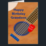 Grandson Guitar Player Birthday Hälsningskort<br><div class="desc">Ett födelsedagskort för en barnson som kärlek gitarren. En nära guitar med ett spektrum inklämt i strängarna. På spektrumet står ord "Du Sten". Ett födelsedagskort för en musiker som kärlekar gitarren.</div>
