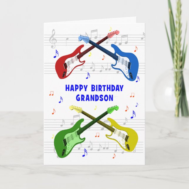 Grandson Guitars Birthday Card Kort (Framsida)