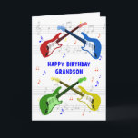 Grandson Guitars Birthday Card Kort<br><div class="desc">Ett vackert födelsedagskort för en sonson. Elektriskt guitarfärgat konst med  musik i bakgrunden. Du kan inte ha för många gitarrer. Ett mycket coola gitarr-födelsedagskort,  firar energien och ren roligt av detta musikinstrument. Ett födelsedagskort för perfekter och musik i älskare.</div>