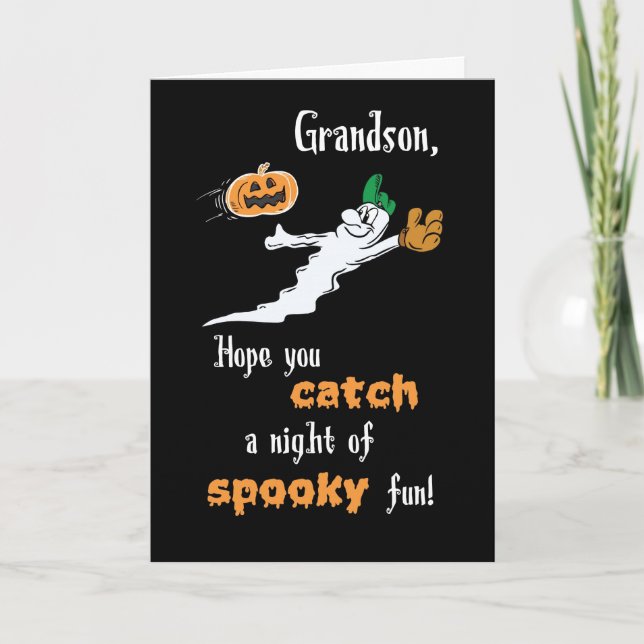 Grandson Halloween Baseball Ghost med Pumpkin Kort (Framsida)