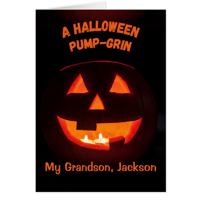 Grandson Halloween Cute Jack o'Lantern Hälsningskort (Framsidan)