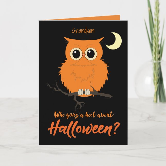 Grandson Halloween WHO ge a Hoot Uggla Humor Kort (Framsida)