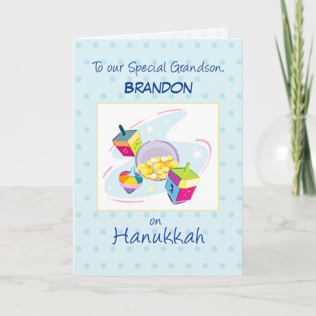 Grandson Hanukkah Anpassade Namn Blue Kort (Framsida)