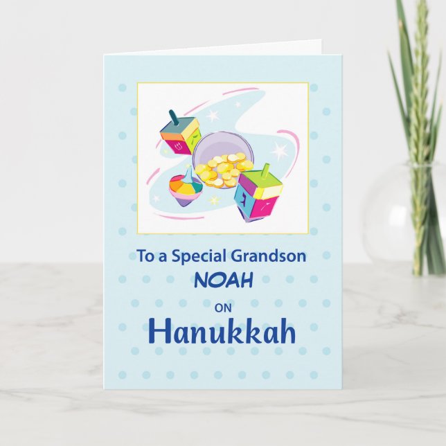 Grandson Hanukkah Blue Dreidel Kort (Framsida)