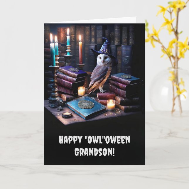 Grandson Happy halloween med Cute Mystical Gothic Kort (Gul blomma)