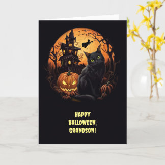 Grandson Happy halloween Spooky Scene Haunt House Kort