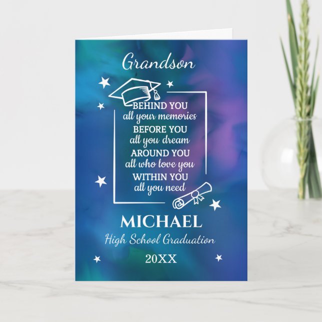 Grandson High School Graduation Custom Name Year  Kort (Framsida)
