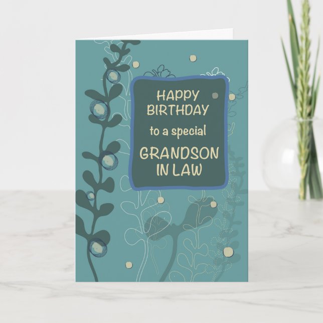Grandson in Law Religiösa Birthday Grönt Hand Draw Kort (Framsida)