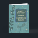 Grandson in Law Religiösa Birthday Grönt Hand Draw Kort<br><div class="desc">Fira din speciella svärbarnsbarn med det här vackert designade kortet. På framsidan finns ett hjärtligt budskap "Grattis på födelsedagen till ett speciellt svärbarn" som ställs mot en mörk grönt bakgrund med tealaccenter och handritad lövning och som skapar ett elegant- och naturinspirerat utseende. Inuti påminner kortet honom om den välsignelse han...</div>
