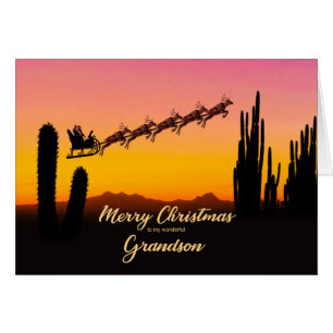 Grandson jul Santa Over Desert Hälsningskort