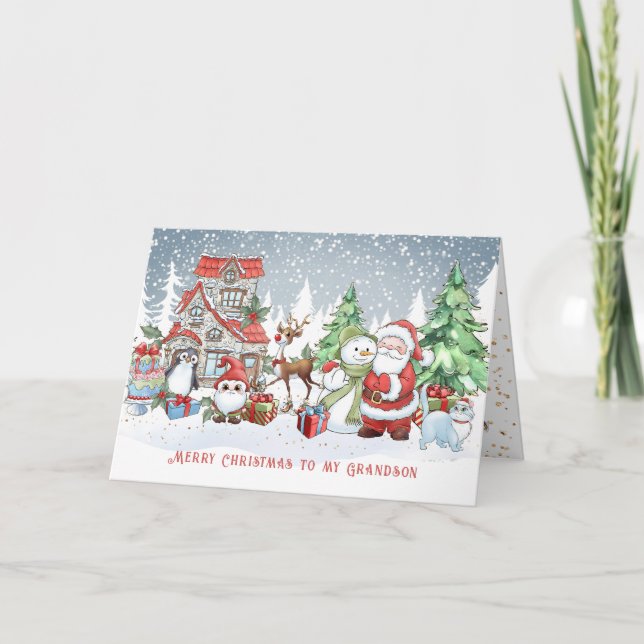 Grandson-jultomten Snögubbe Rudolph Card Kort (Framsida)
