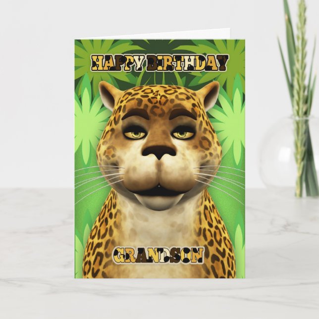 Grandson Leopard Jungle Birthday Card Kort (Framsida)