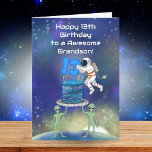 Grandson Lycka till 13-årsdagen Astronaut med cool Kort<br><div class="desc">Fira den stora milstolpen att bli tonåring med detta roliga och futuristiska 13-årsfödelsedags kort till en sonson. Med en svävande astronaut,  galaxinspirerad tårta och lekfulla alienhjälpare är denna unika design perfekt för att fira tretton med energi,  stil och en hisnande spänning.</div>