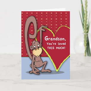Grandson Monkey Valentine Helgkort