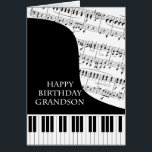 Grandson Piano och Music Birthday Hälsningskort<br><div class="desc">Ett födelsedagskort för en sonson som är på pianomusik. Ett stort piano med nycklar längs grund på kortet. En lakan av musiken fyller bakgrunden. Ett underbart kort för någon som kärlekar musik. Detta är INTE ett musikkort,  det spelar INTE musik:</div>