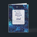 Grandson Religiösa 22:a födelsedagstårar Kort<br><div class="desc">Gör din barnsons födelsedag till en kosmisk händelse med det här personligen-kortet. Med anpassade namn och ålder är kortet ett mästerverk under nattstjärnorna. Den kosmiska bilderna sätter in religiösans födelsedagskalender och uttrycker hjärtlig välsignelse för din morsons unika resa i Guds gudomliga plan. Anpassa den med namn och ålder för att...</div>