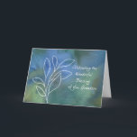 Grandson Religiösa Birthday Blessings Watercolor Kort<br><div class="desc">Ett religiösa födelsedagskort för din barnson som tonåring,  ung vuxen eller man. Bakgrund i flera färgader i blues och gröntar ger en speciell beröring med grenar och löv i vitt. Låt honom veta att han är en värdefull gåva från Gud och att du tänker på honom på hans födelsedag.</div>