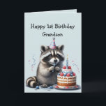 Grandson Roligt Raccoon 1:a födelsedagen Kort<br><div class="desc">Morson Roligt Raccoon for First Birthday Cake ,  willife animal,  nature Graphics Art</div>