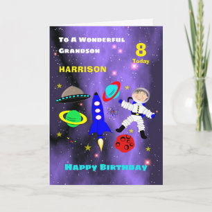 Grandson Spaceship Astronaut Cute Grattis på födel Kort
