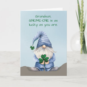 Grandson St patricks day Gnome i Denim Kort