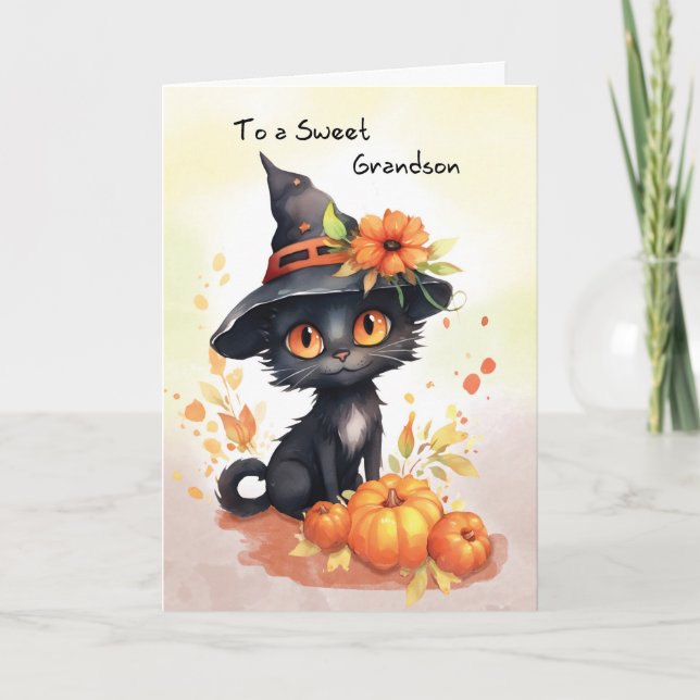 Grandson Sweet Halloween Cat Kort (Framsida)