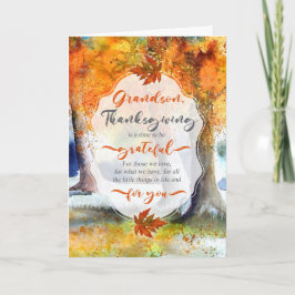 Grandson Thanksgiving Autumn Watercolor Gratresh Helgkort