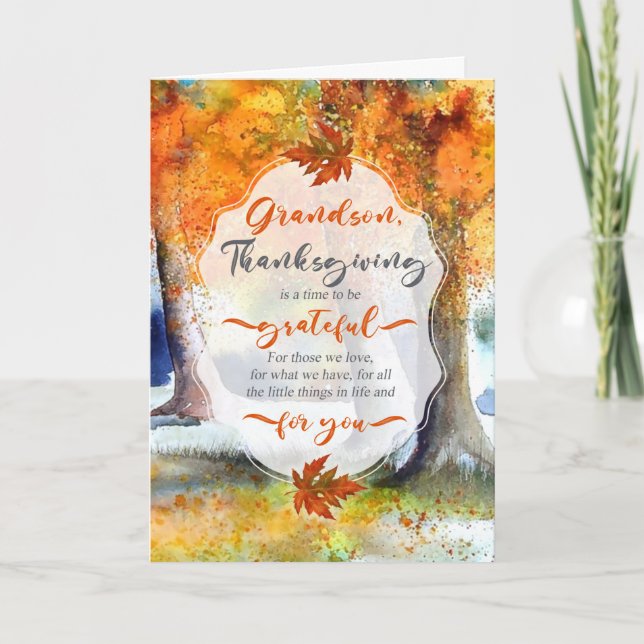 Grandson Thanksgiving Autumn Watercolor Gratresh Helgkort (Framsida)