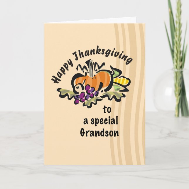 Grandson-Thanksgiving med Pumpkin Illustration Kort (Framsida)