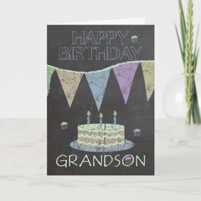Grandson Trendig Chalk Board Effect Birthday Card Kort (Framsida)