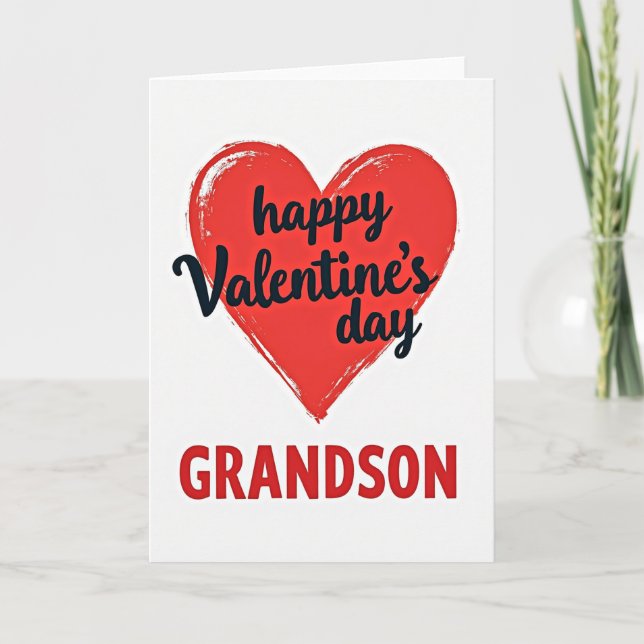Grandson Valentines Day Heart Card Kort (Framsida)