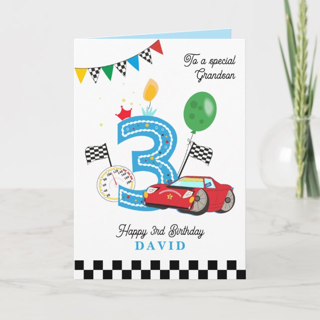 Grandson's 3rd Birthday Racing Car Greeting Kort (Framsida)