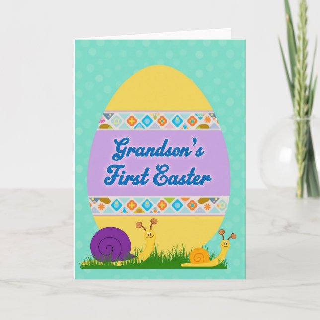 Grandsons First Easter Greeting Card Kort (Framsida)