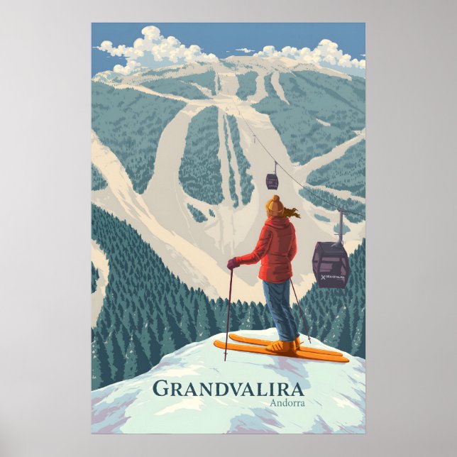 Grandvalira Andorra Ski Resort Reseskylt Poster (Framsidan)