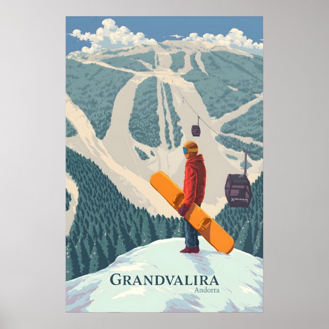 Grandvalira Andorra Snowboard Reseskylt Poster (Framsidan)