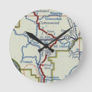 Grangeville Idaho Vintage Karta Rund Klocka