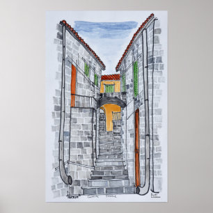 Granitbyggnader, Sartene Korsika, Frankrike Poster