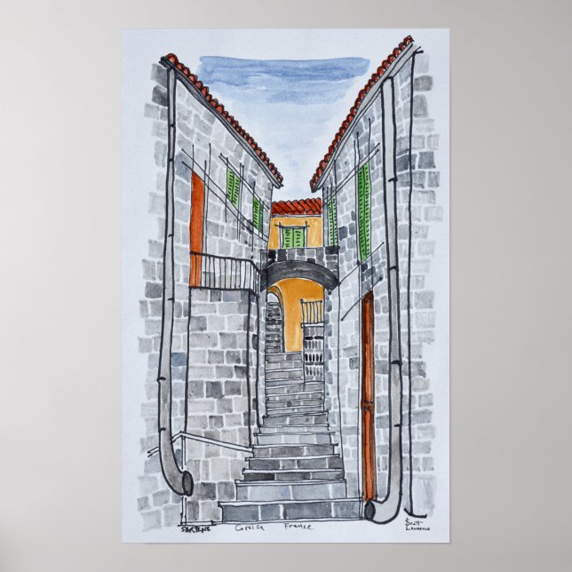 Granitbyggnader, Sartene | Korsika, Frankrike Poster (Framsidan)