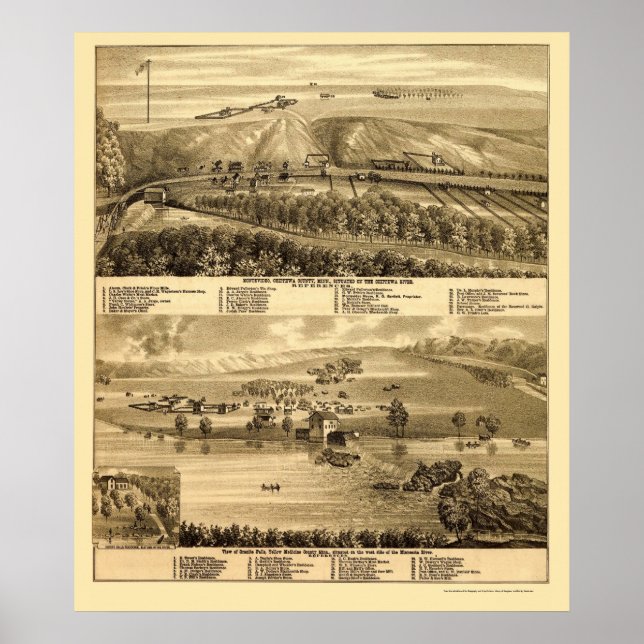 Granite Falls, MN Panoramic Karta - 1874 Poster (Framsidan)